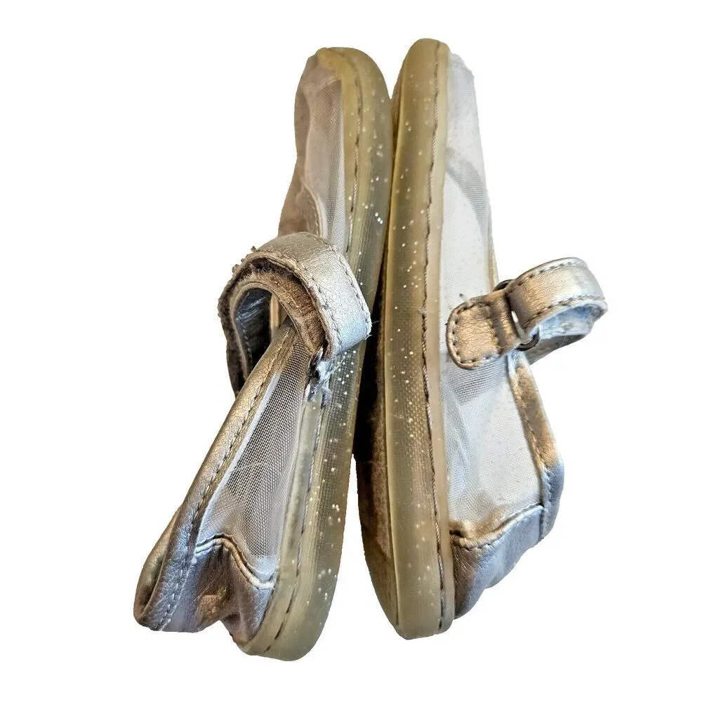 Disney x TOMS Cinderella Tiny Mary Jane Shoes Silver Glitter Mesh Girls Size T9